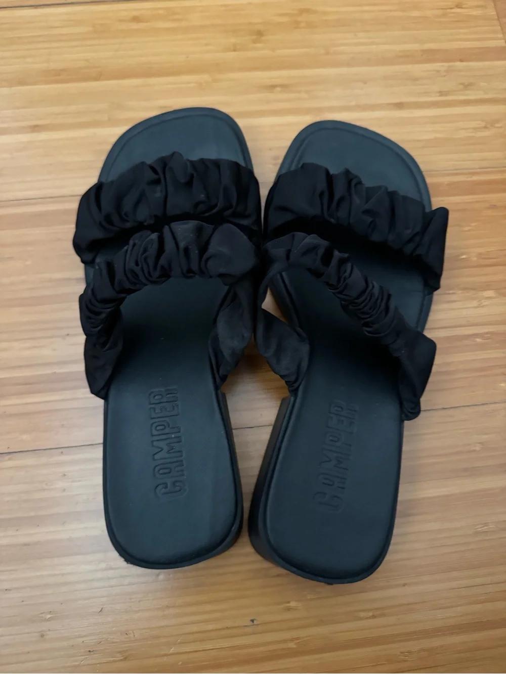 Camper Black Ruffle Slide Sandals